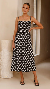 Roma Midi Dress - Black/ White Polka Dot