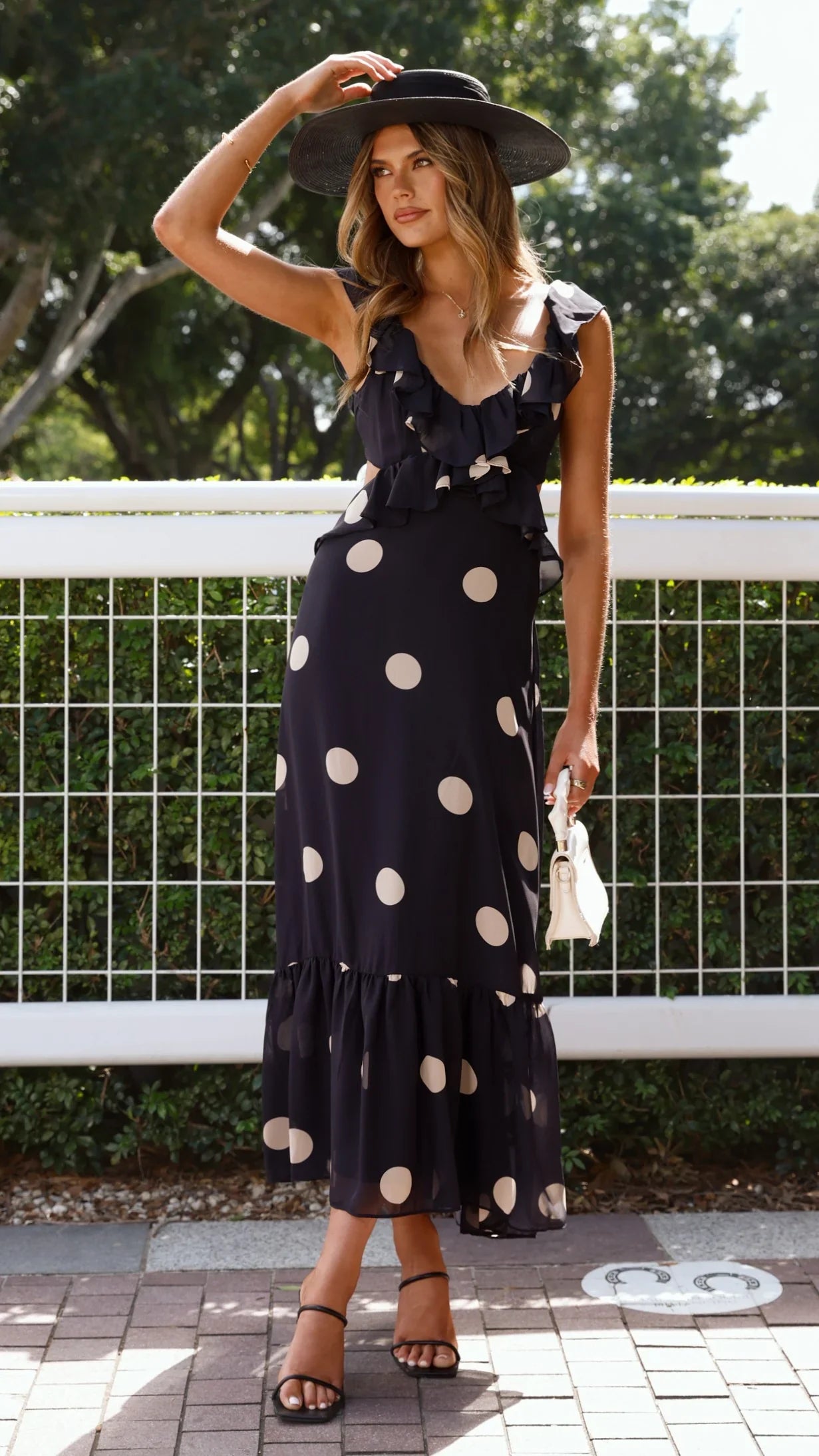 Taylee Midi Dress - Black/Cream Polka