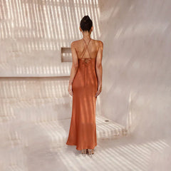Solid Color Slim Fit Backless Halter Tight Dress